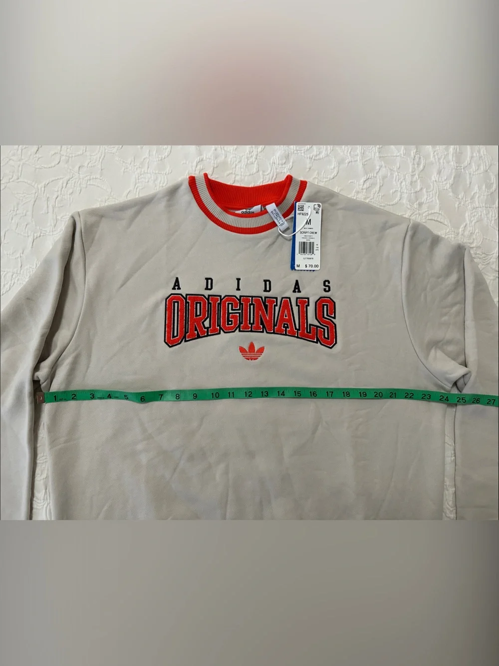 adidas Beige Varsity Crewneck Sweatshirt with Orange Logo and Trim